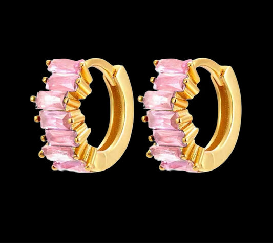 Pink Zircon Gold Hoop