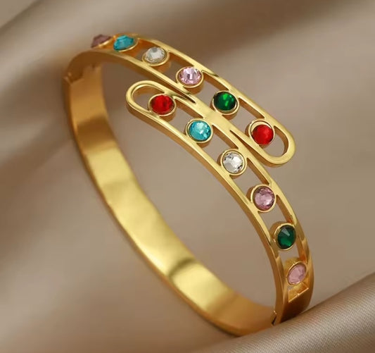 Stainless Steel Multicolor Crystal Bangle