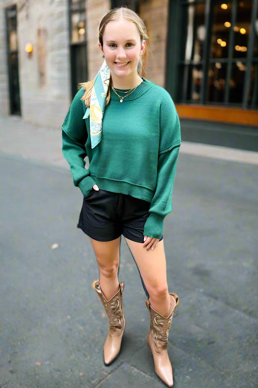 SC - Autumn Breeze Green Crop Sweater