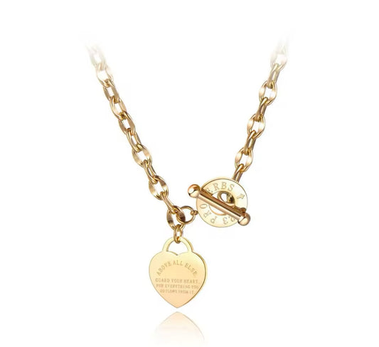 Titanium SS Heart Charm Necklace with Proverbs 4:23